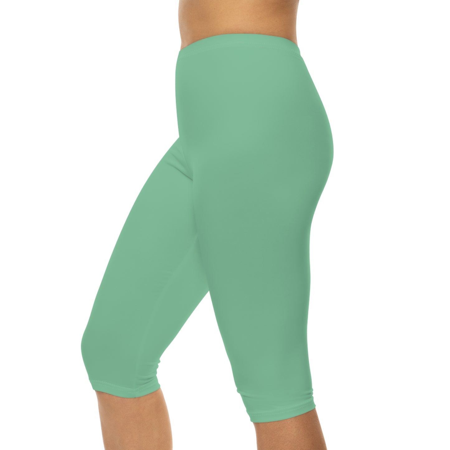 Muted Seaweed Color Women's Brushed Suede Poly Span Casual Capri Leggings XS-2XL