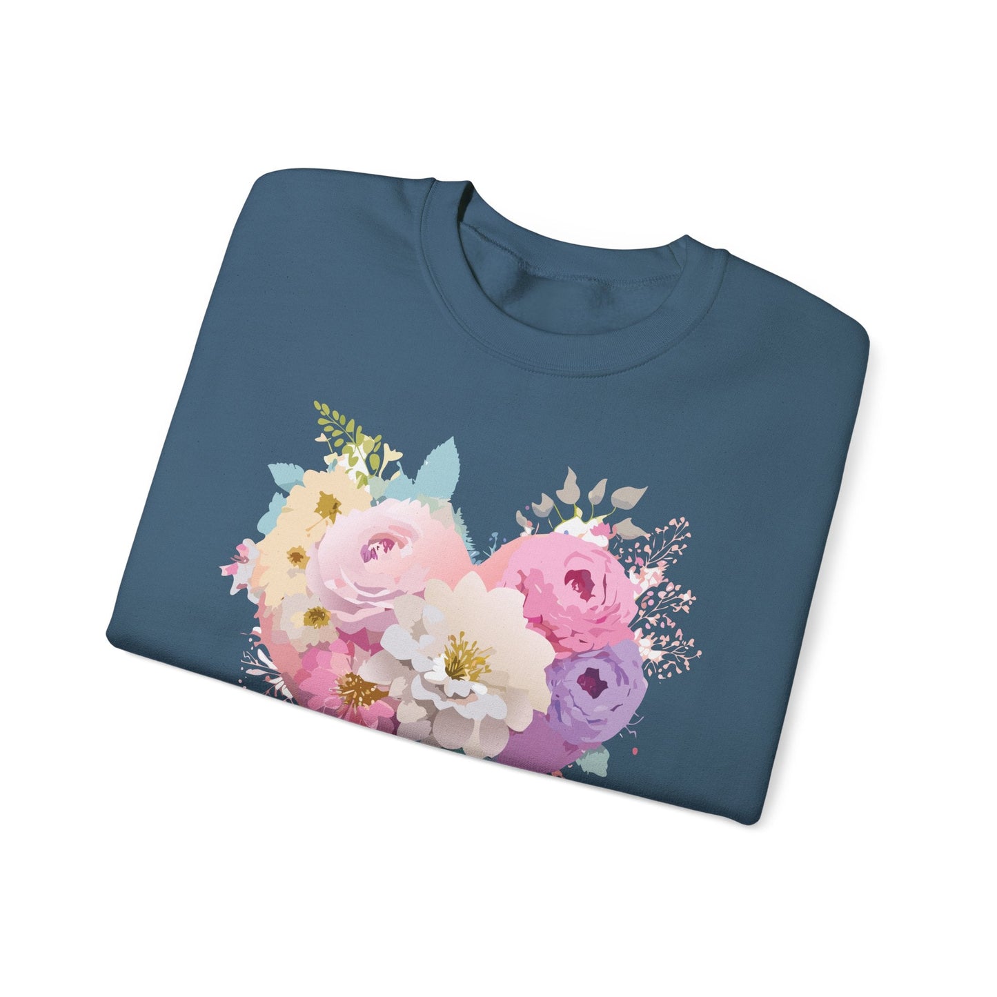 Floral Heart Unisex Crewneck Sweatshirt With Floral Love Valentines Day Design Premium Heavy Blend