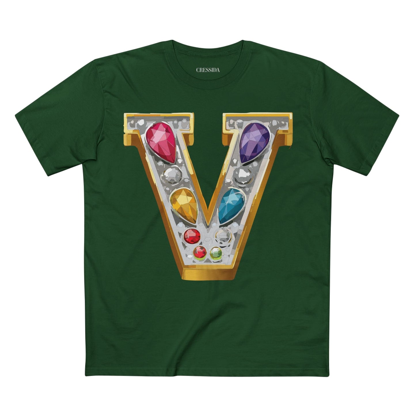 Letter V Graphic Design Tee Unisex 100 Cotton With Antique Gold Letters Artwork T-Shirt