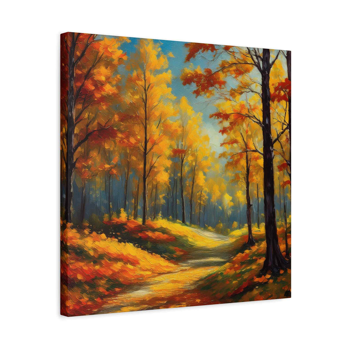 Fall Forest Print Canvas, Oil Paint Print 20x20, 24x24, 30x30, 32x32, 36x36 Art Design Canvas Pine-Wood Inner Frame MC-102