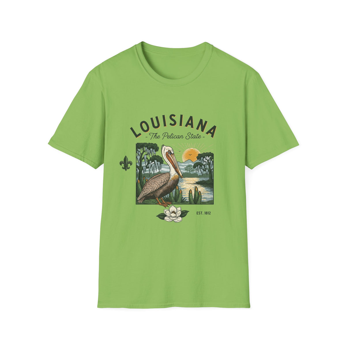Louisiana Pelican Vintage Travel Tourist Graphic Design Unisex 100 Cotton Gildan T-Shirt