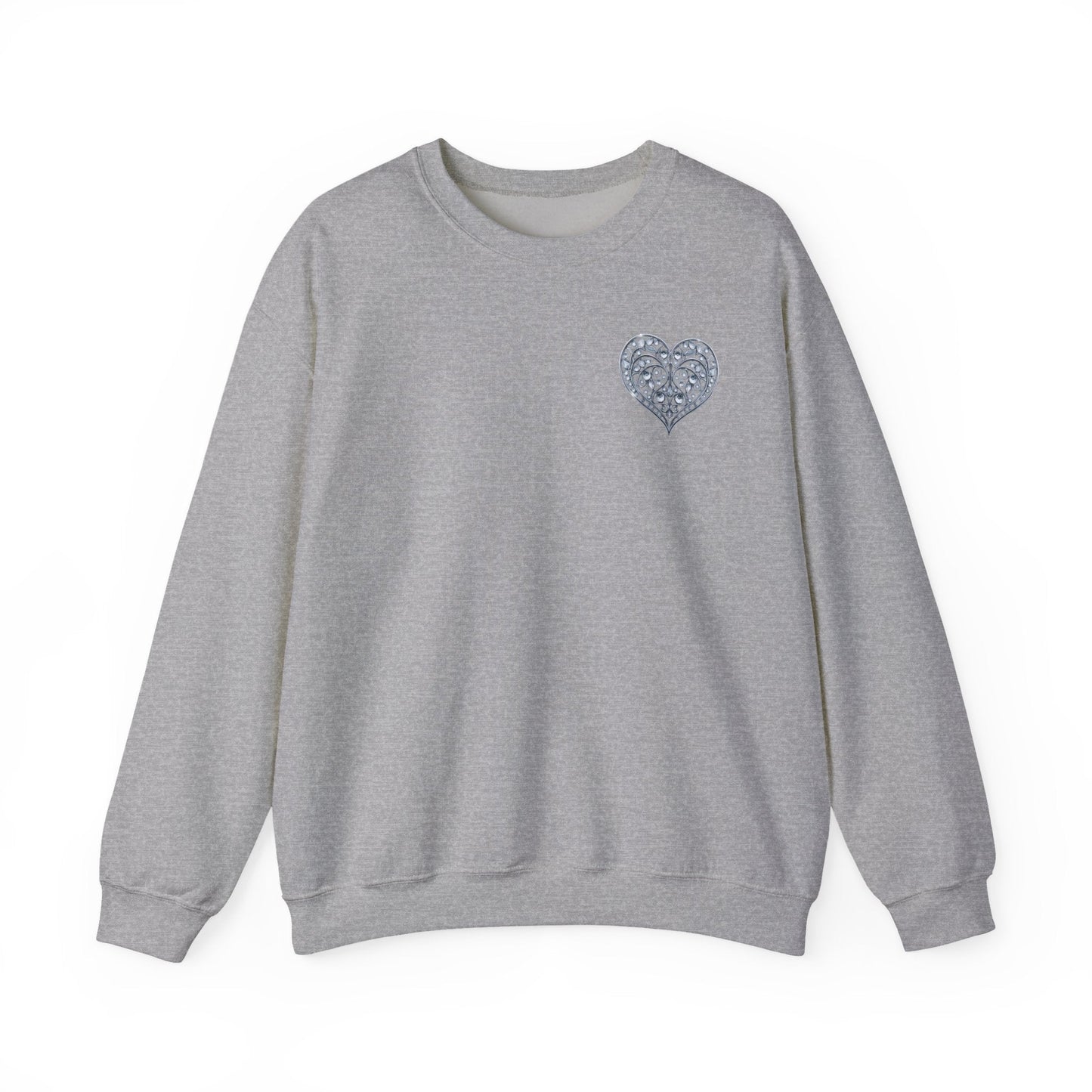 Crystal Heart Sweatshirt Unisex Fifty Fifty Cotton Poly Valentine Day Crewneck Gildan 18000