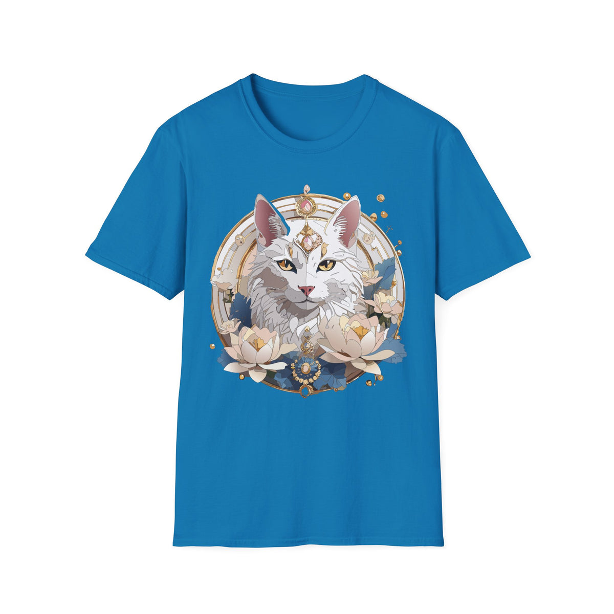 Mystic Moon Cat T-Shirt | Crescent, Floral, Magical Cat Portrait