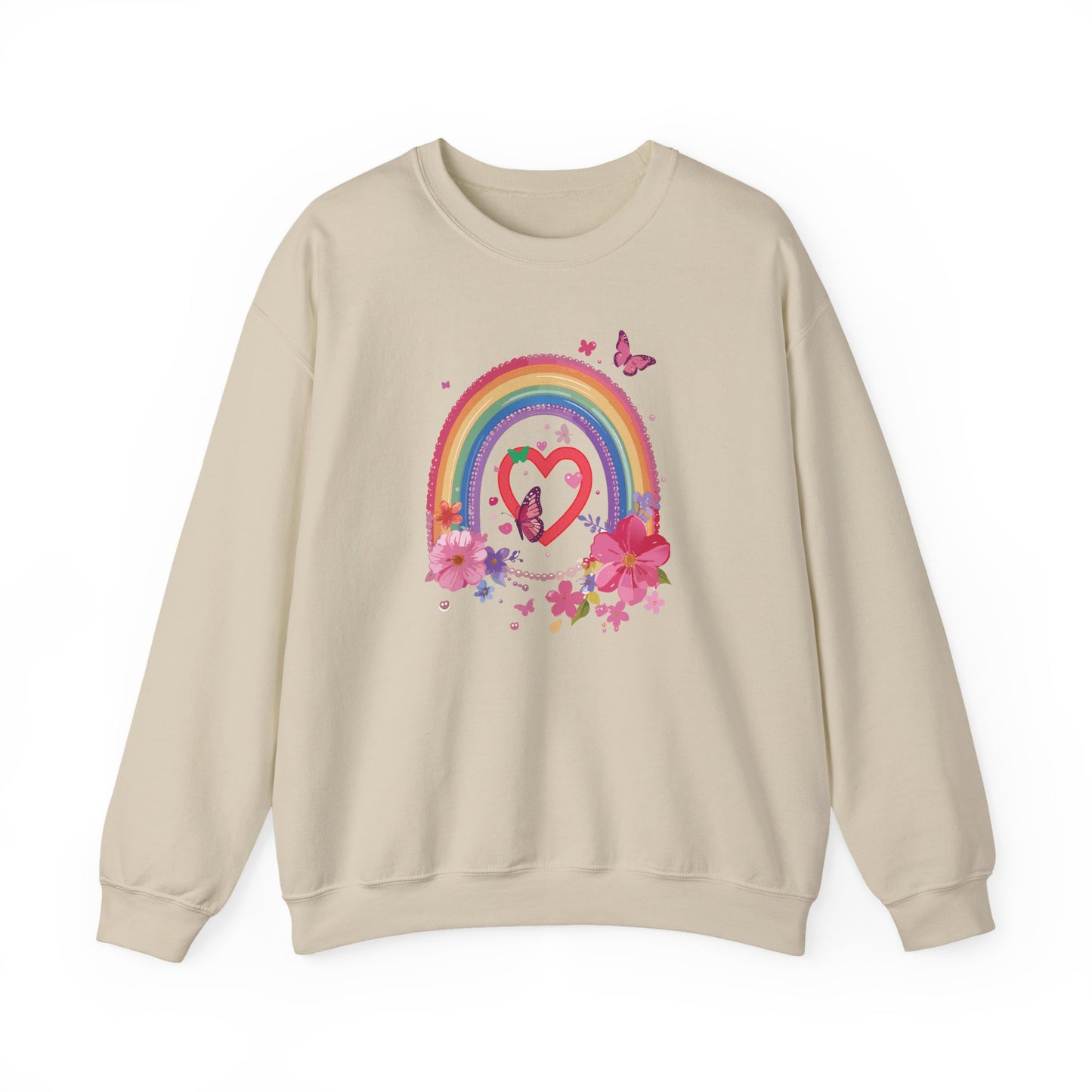 Rainbow Heart Sweatshirt, Floral Heart Sweatshirt, Floral Love Sweatshirt, Valentine's Day Sweatshirt, Rainbow Heart Floral Sweatshirt 112