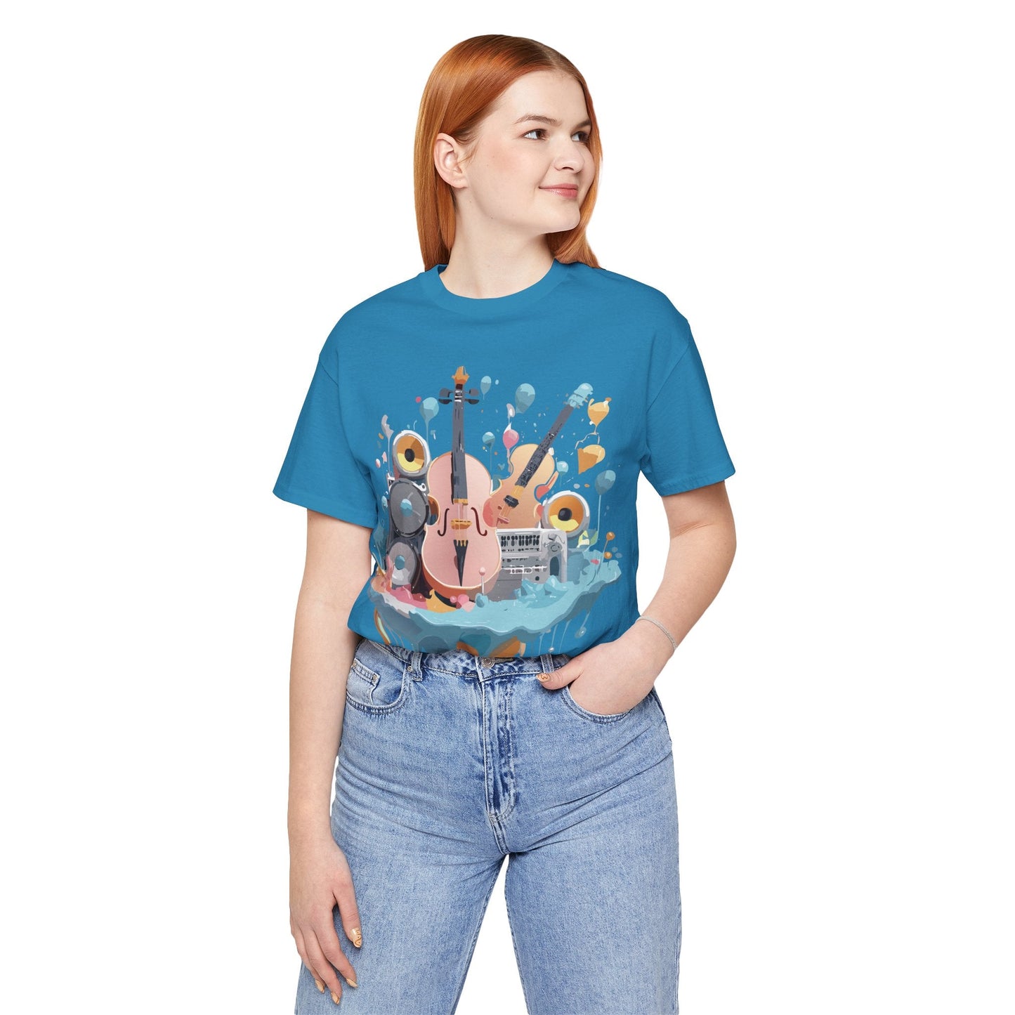 Music Graphic Unisex 100 Cotton Vintage Art with Musical Elements Tee 90