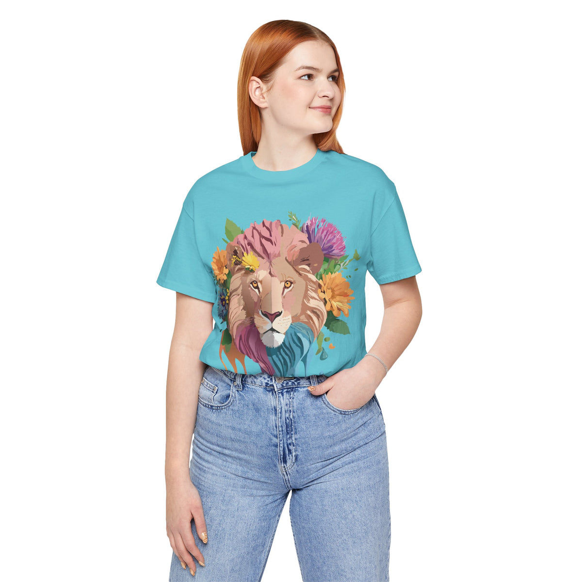 Lion Graphic Unisex Cotton Bella+Canvas Tee with Art Animal Design e45