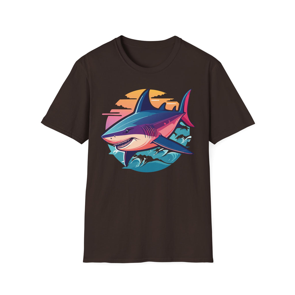 Sunset Shark Illustration T-Shirt | Retro Ocean Wave Tee