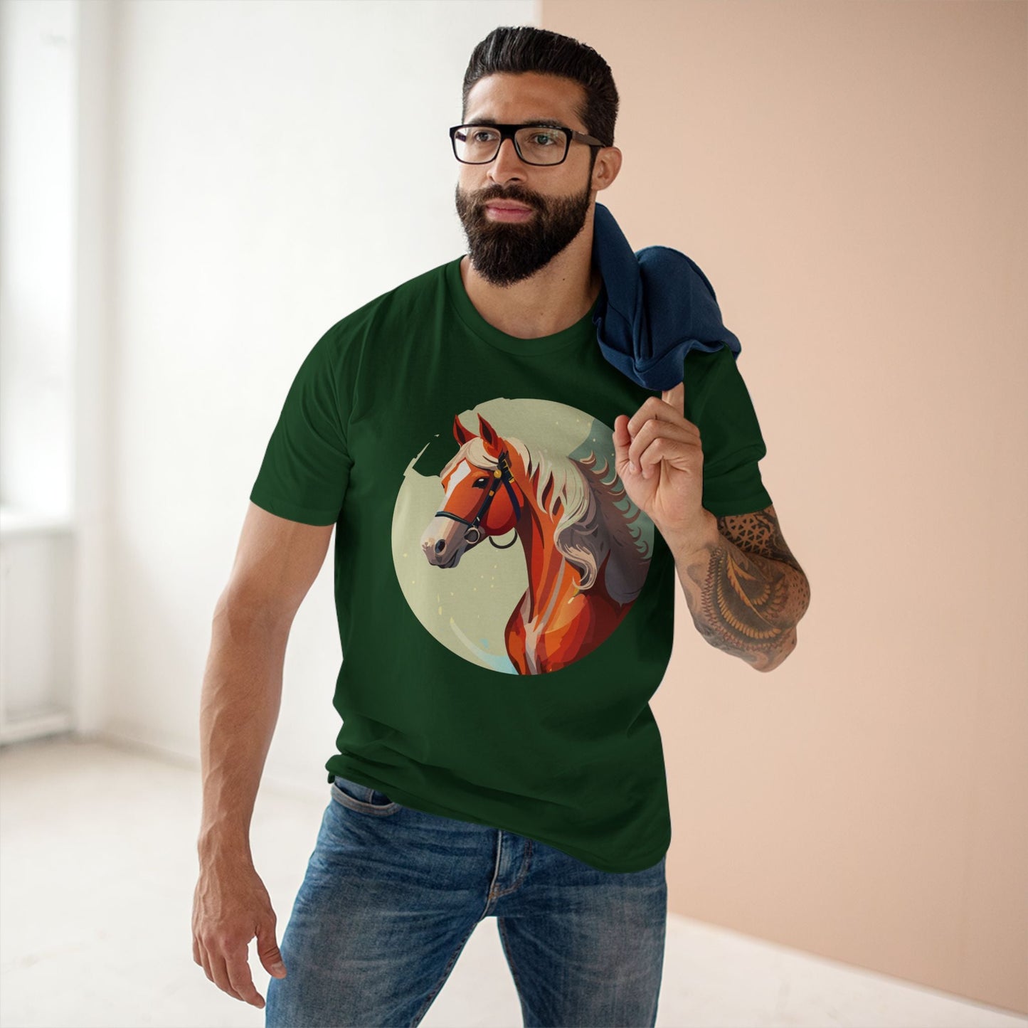 Unisex Premium Cotton Staple Tee With Original Horse Shirt Art Design For Animal Lovers Breathable Comfort Retro2Nova