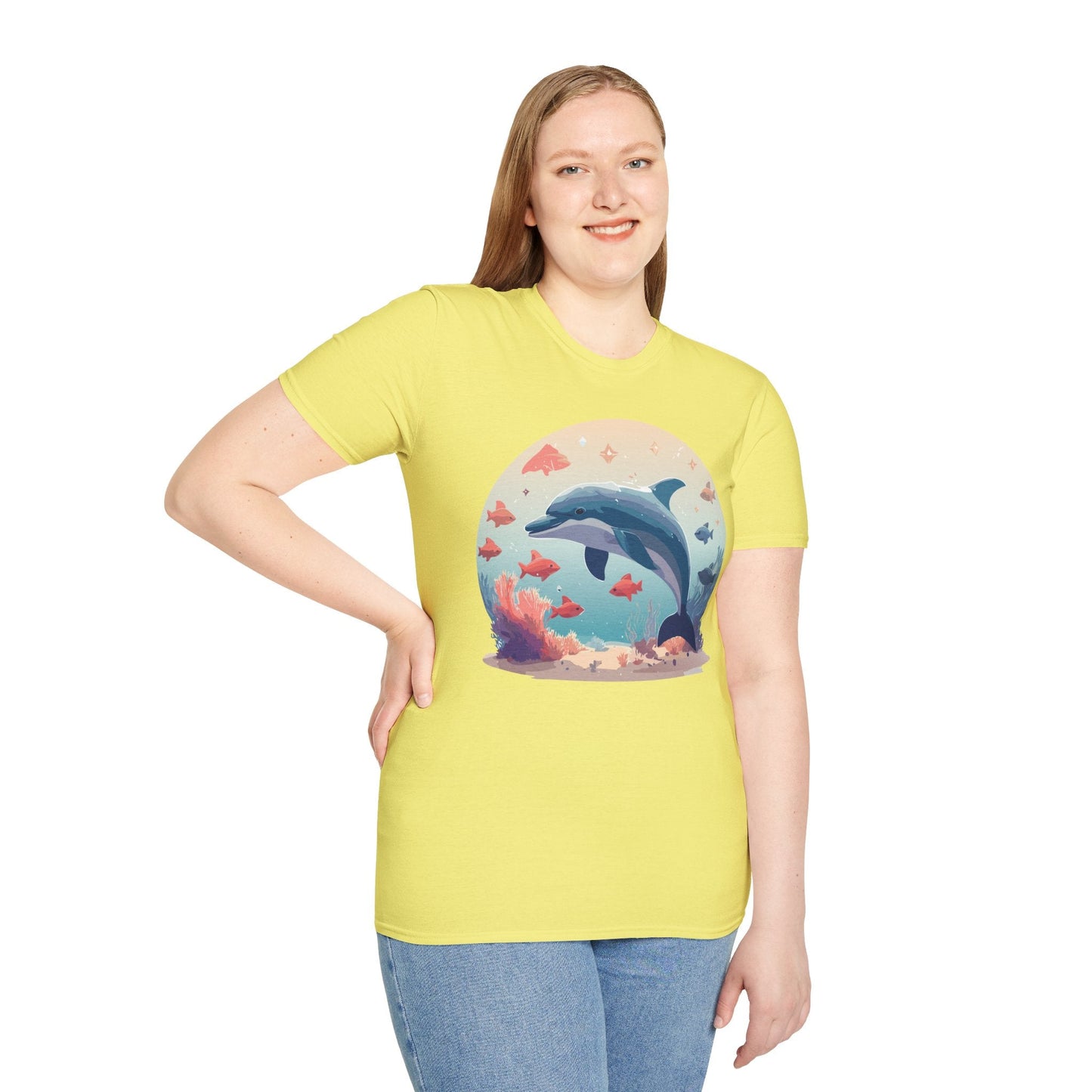 Dolphin Shirt Unisex Softstyle Tee 64000 Gildan 100 Percent Ring Spun Cotton For Everyday Comfort
