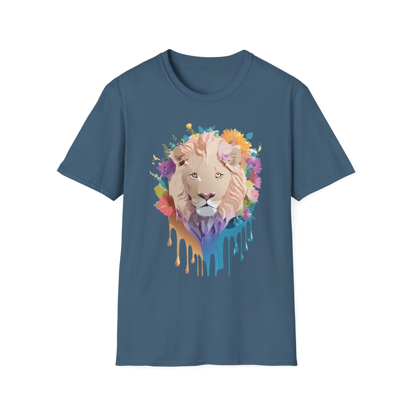 Unisex Lion Shirt Floral Lion Tee Softstyle Gildan 64000 100 Percent Cotton