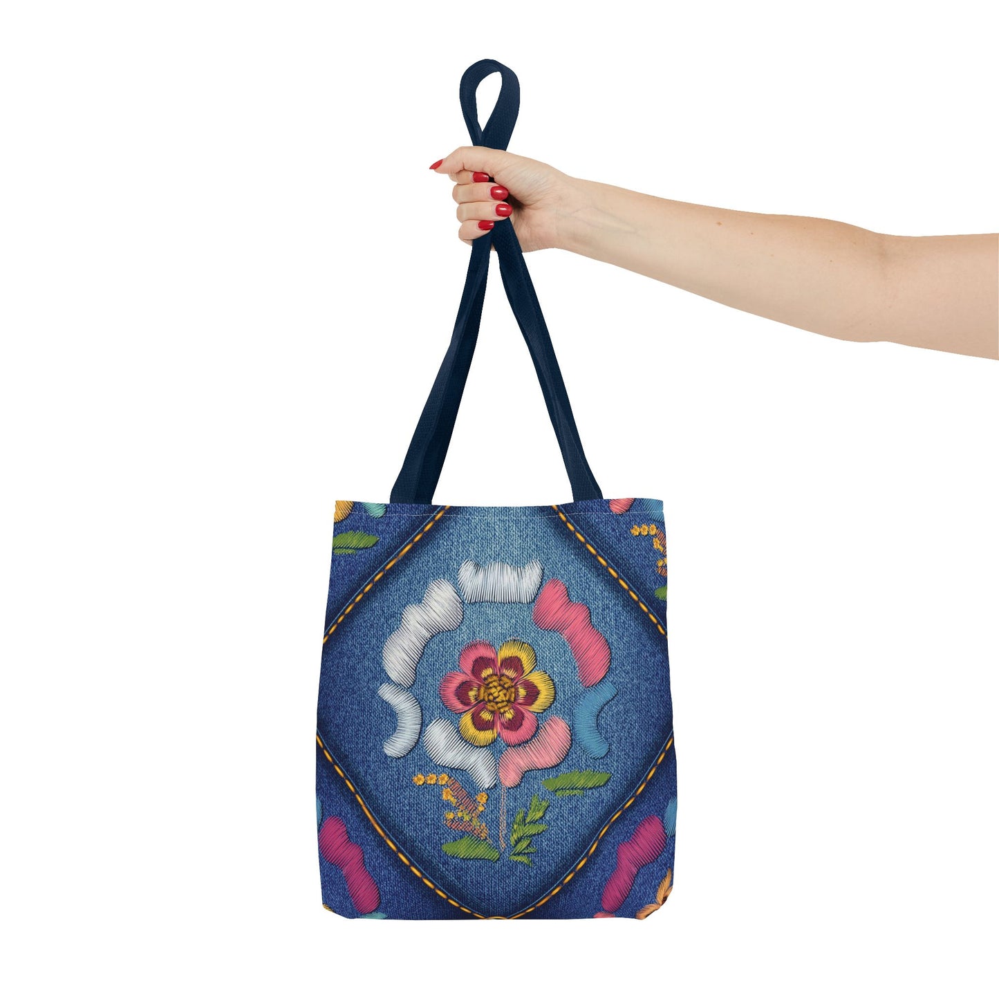 Denim Fabric Imitation Print Unisex Canvas Bag Poly Spun 3 Sizes Tote Bag 159-4