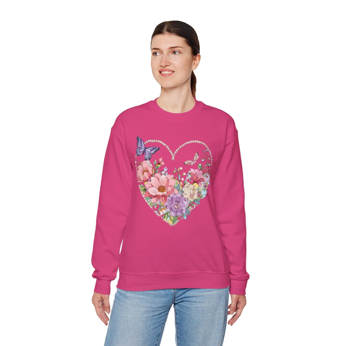 Floral Heart Sweatshirt Unisex Floral Love Crewneck Heavy Blend Gift For Valentine Day Cold Weather