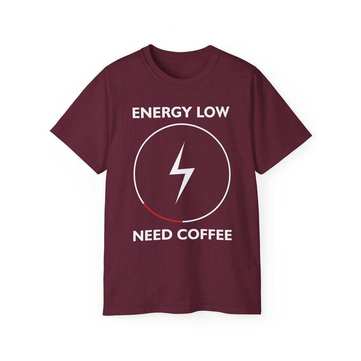 Energy Low Need Coffee T-Shirt | Battery Lightning Design