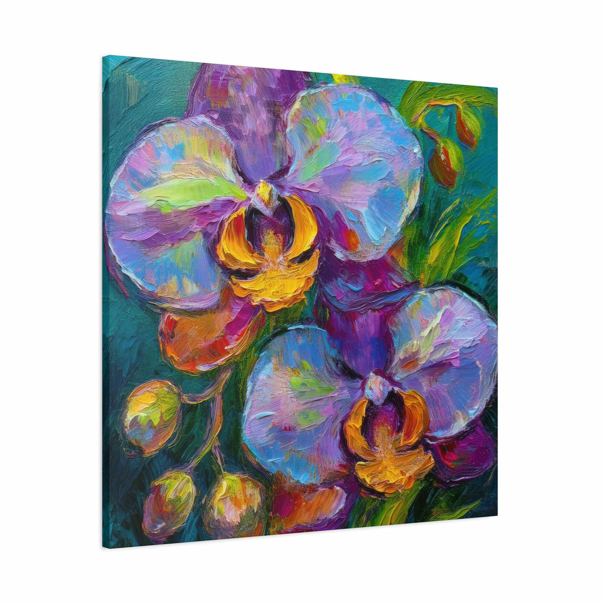 Blue Orchids Print Canvas, Floral Oil Paint Print 20x20, 24x24, 30x30, 32x32, 36x36 Art Design Pine-Wood Inner Frame MC-133