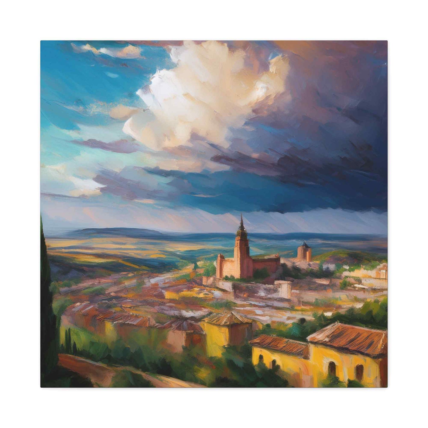 Spanish City Print Canvas, Oil Paint Print 20x20, 24x24, 30x30, 32x32, 36x36 Art Design Print Pine-Wood Inner Frame MC-57