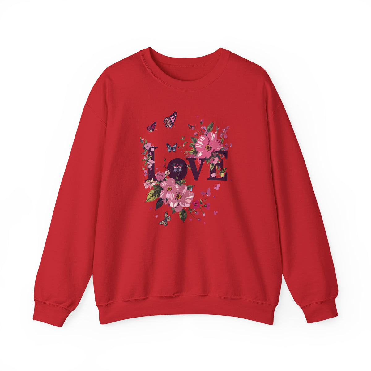Unisex Floral Love Sweatshirt, Love Floral Sweatshirt, Floral Butterfly Sweatshirt, 50/50 Cotton-Poly Valentine's Day Sweatshirt 05