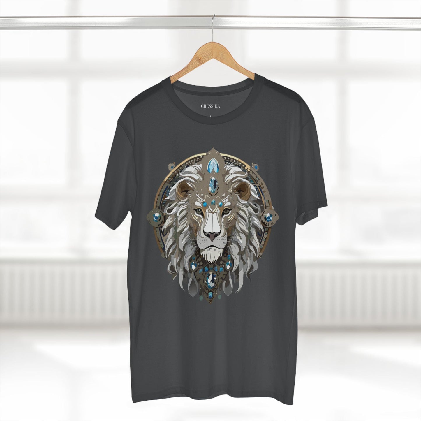 Lion Graphic Unisex 100 Cotton Tee With Unique Animal Golden Medallion Art Design 56