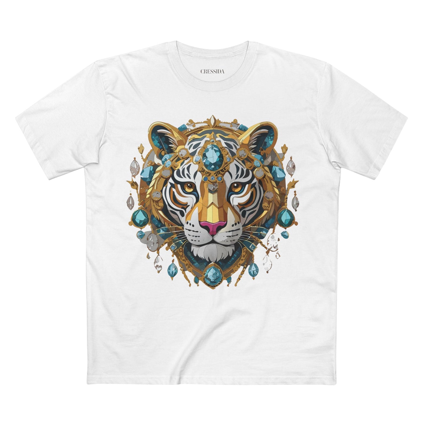 Tiger Graphic Unisex 100 Cotton Tee With Unique Animal Golden Medallion Art Design 50