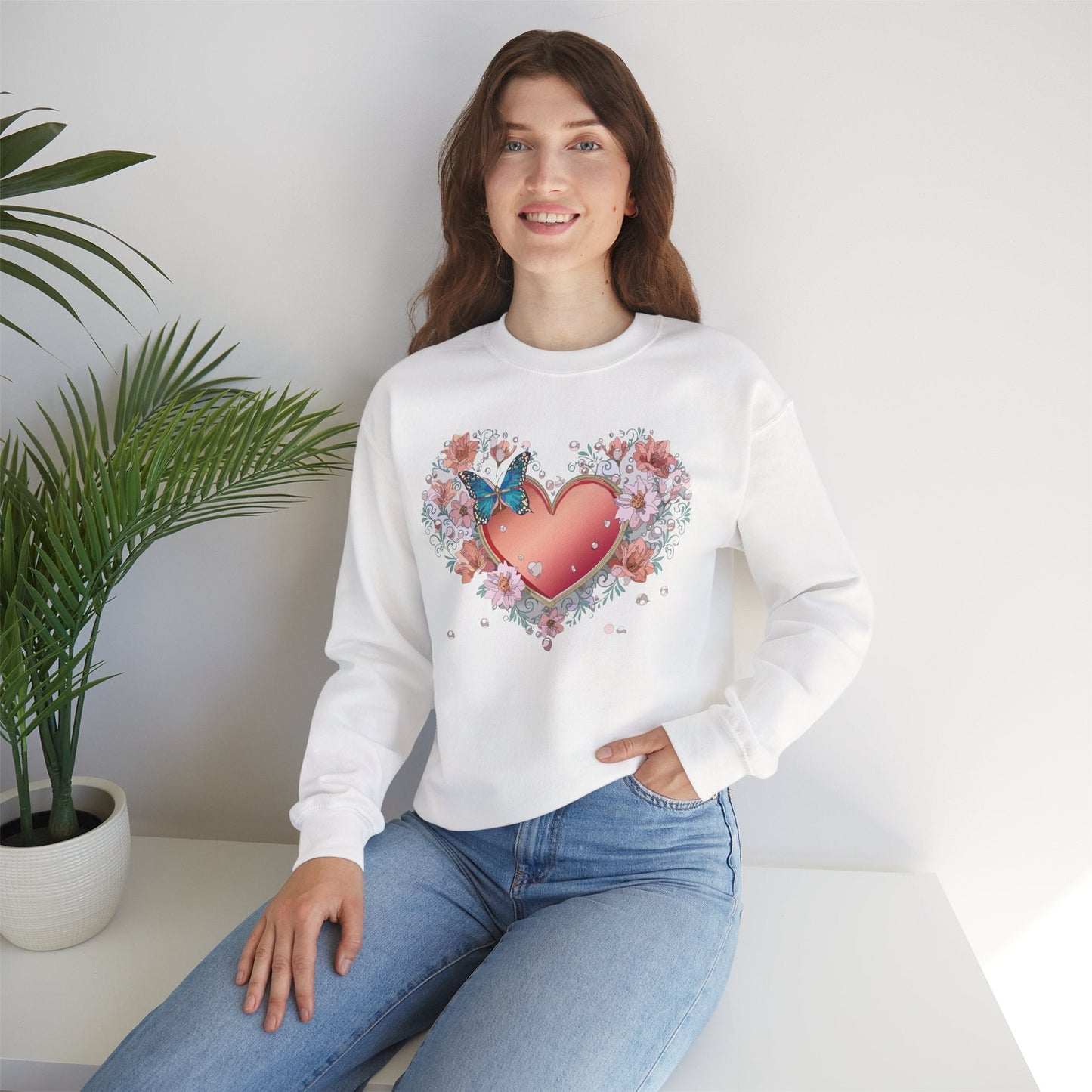 Unisex Floral Heart Sweatshirt With Love Graphic For Valentines Day Gift Cozy Winter Wear