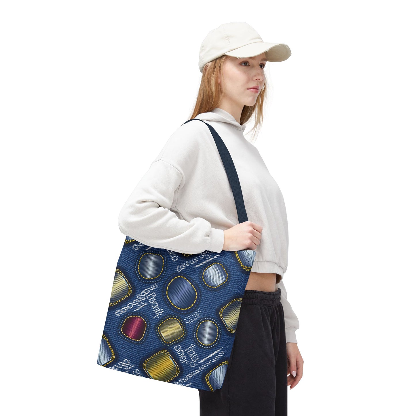 Denim Fabric Imitation Print Unisex Canvas Bag Poly Spun 3 Sizes Tote Bag 138