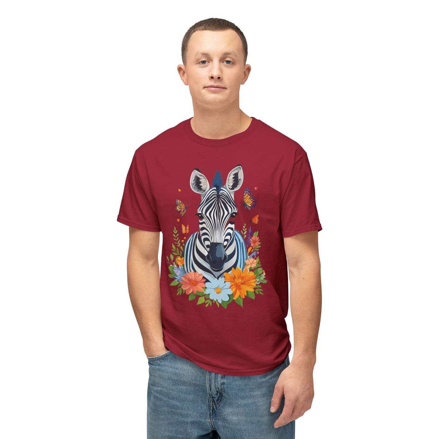 Zebra Art Print T Shirt Unisex Cotton Tee With Floral Design Vintage Zebra Theme