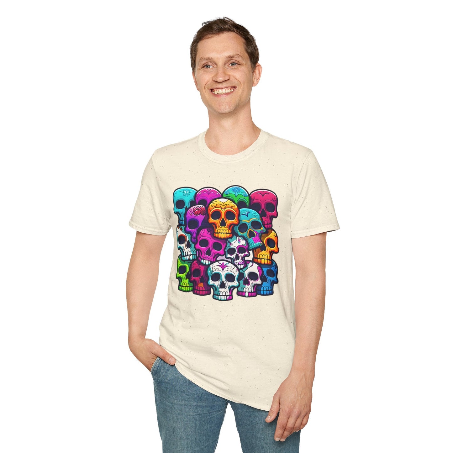 Unisex Skull Tee Shirt With Skeleton Design Gildan Softstyle 64000 100 Percent Ring Spun Cotton