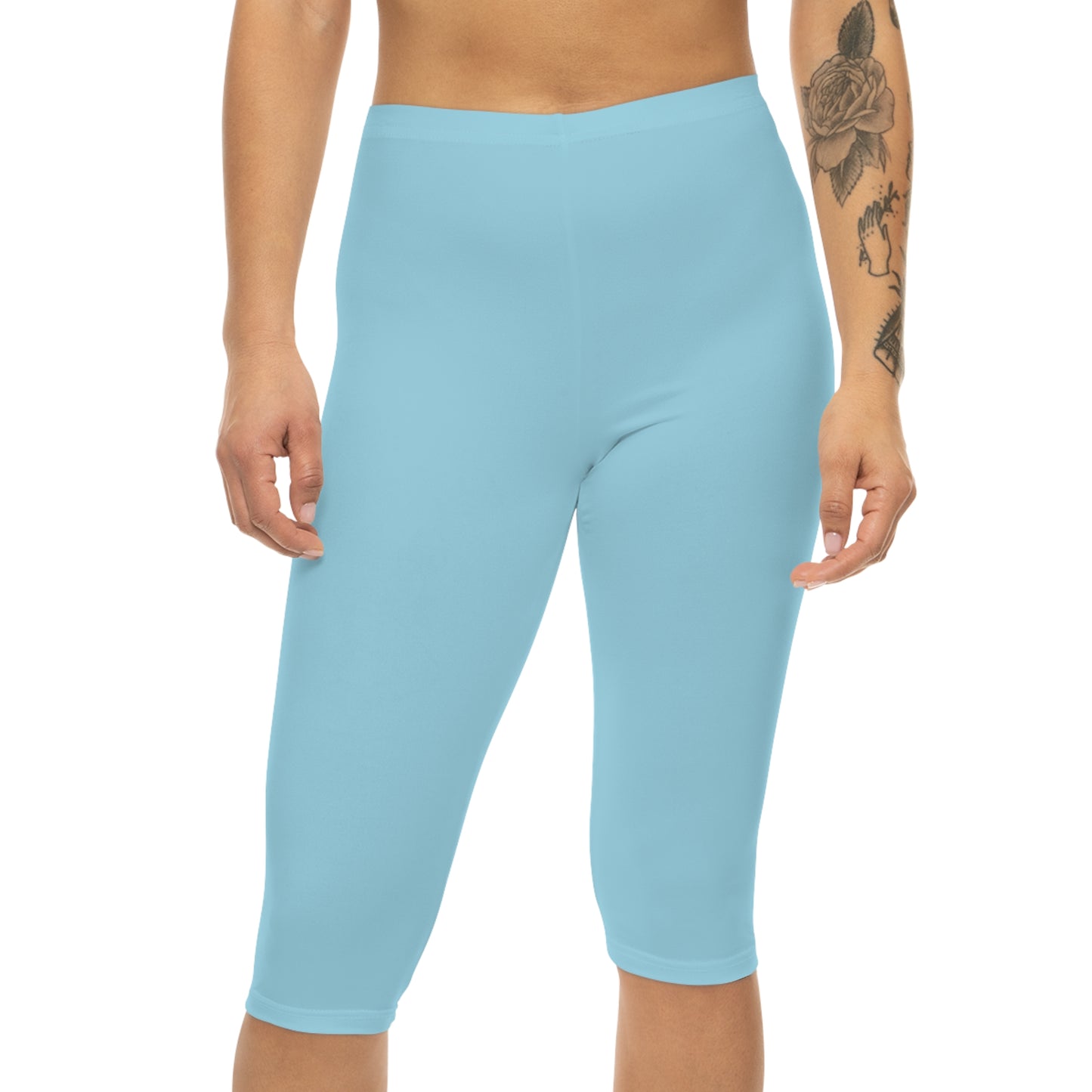 Frosted Blue Color Women's Brushed Suede Poly Span Casual Capri Leggings XS-2XL