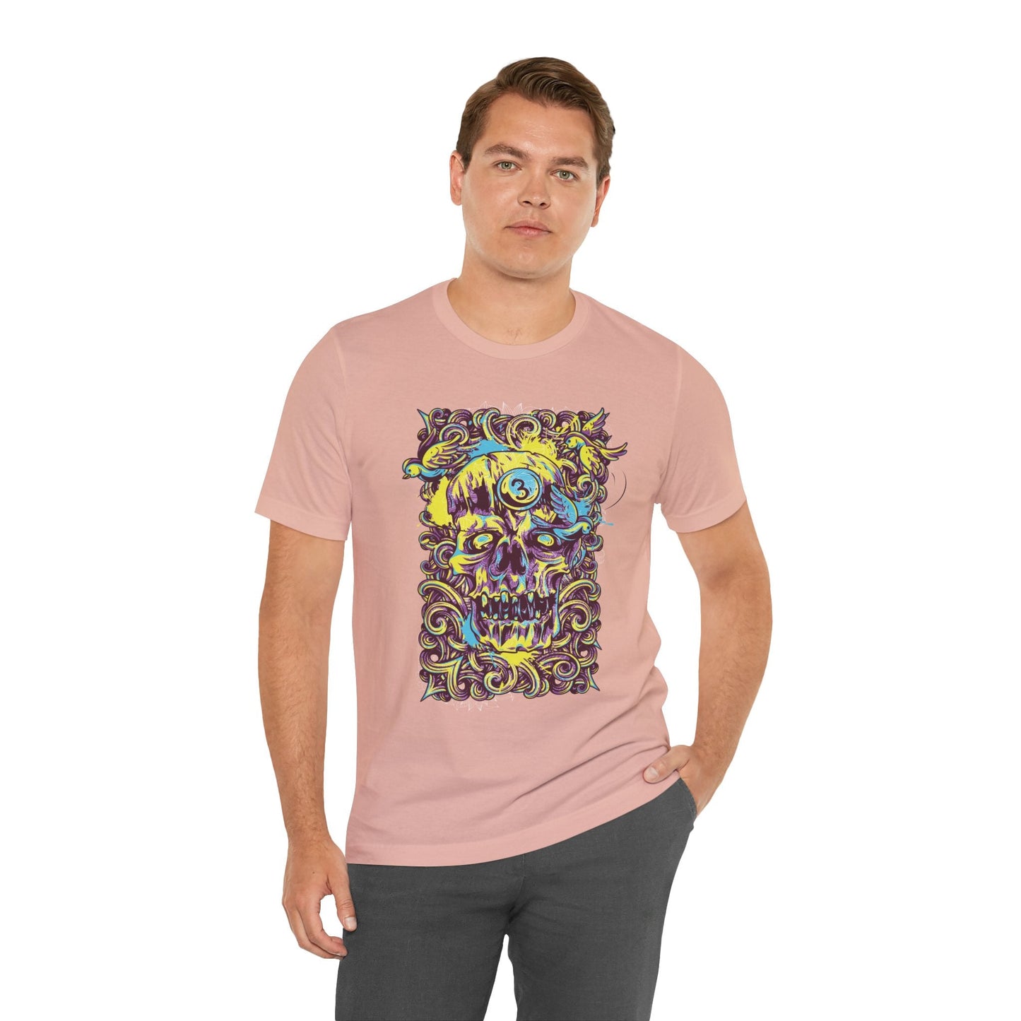 Colorful Skull Illustration Graphic Unisex Cotton T-Shirt r41