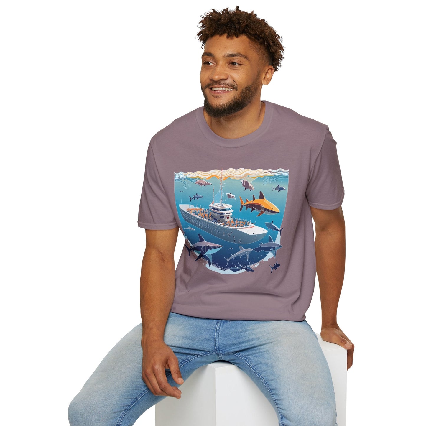Ocean Tee Shirt Unisex Softstyle Short Sleeve With Ocean Art Design 100 Percent Ring Spun Cotton