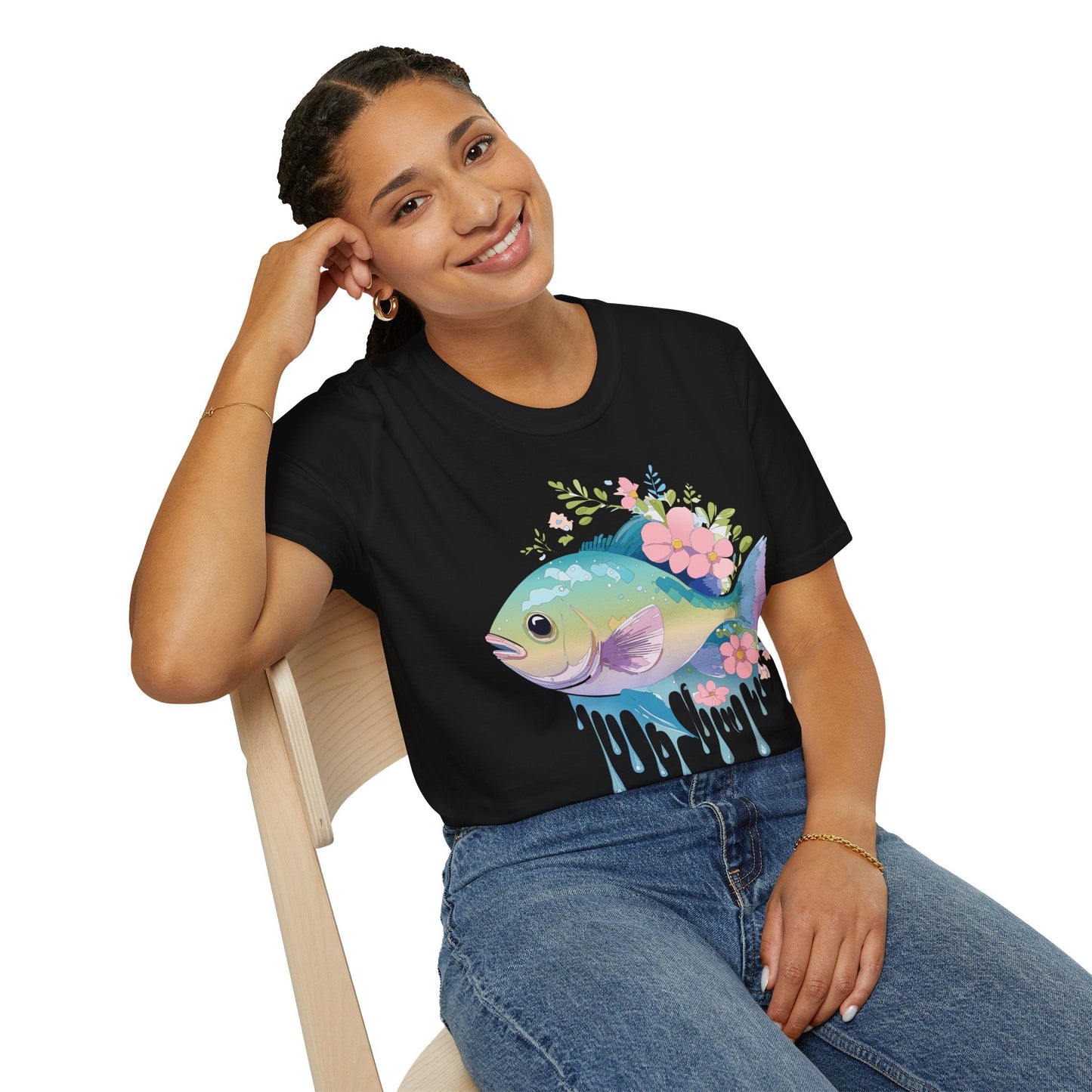 Fish Art Graphic Tee Unisex Gildan Softstyle 64000 100 Percent Ring Spun Cotton Comfortable Tee
