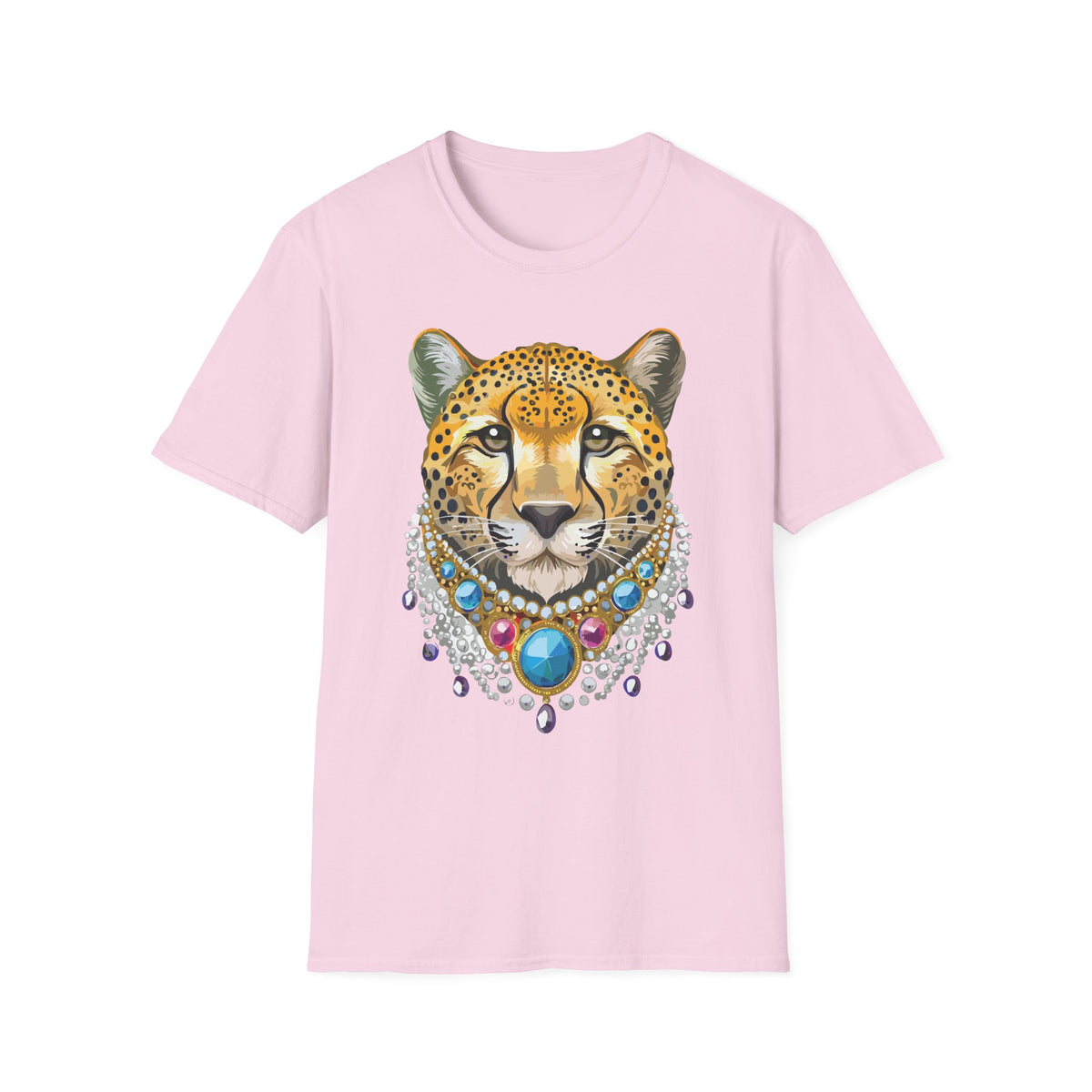 Leopard Portrait T-Shirt | Detailed Cheetah Face with Gem Necklace