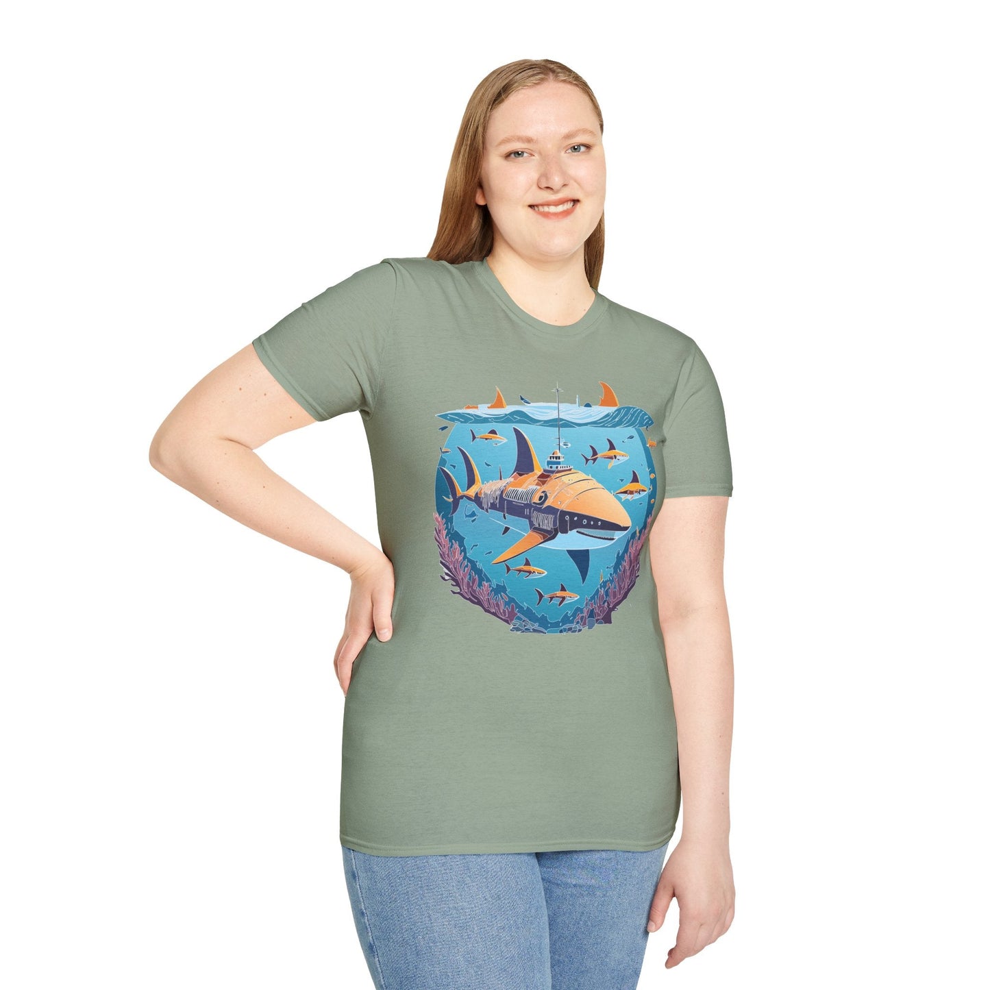 Ocean Tee Shirt Unisex Softstyle Cotton Tee 4.5 Oz Lightweight U Boat Theme Design