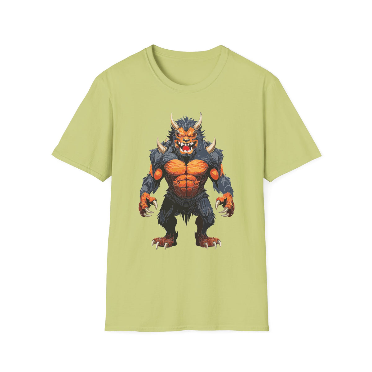 Werewolf Monster T-Shirt — Fierce Fiery Beast Cartoon Graphic Tee Unisex 100 Cotton Gildan T-Shirt