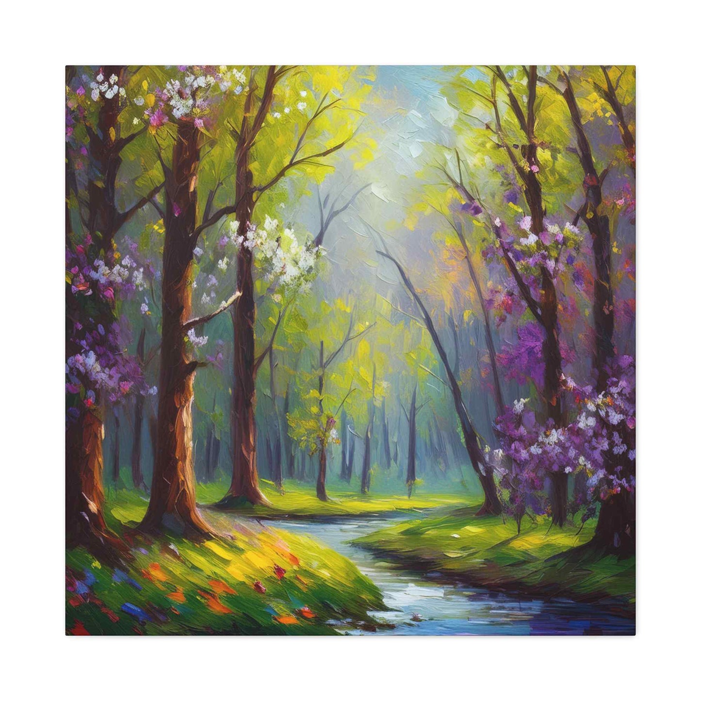Spring Forest Print Canvas, Oil Paint Print 20x20, 24x24, 30x30, 32x32, 36x36 Art Design Print Pine-Wood Inner Frame MC-97