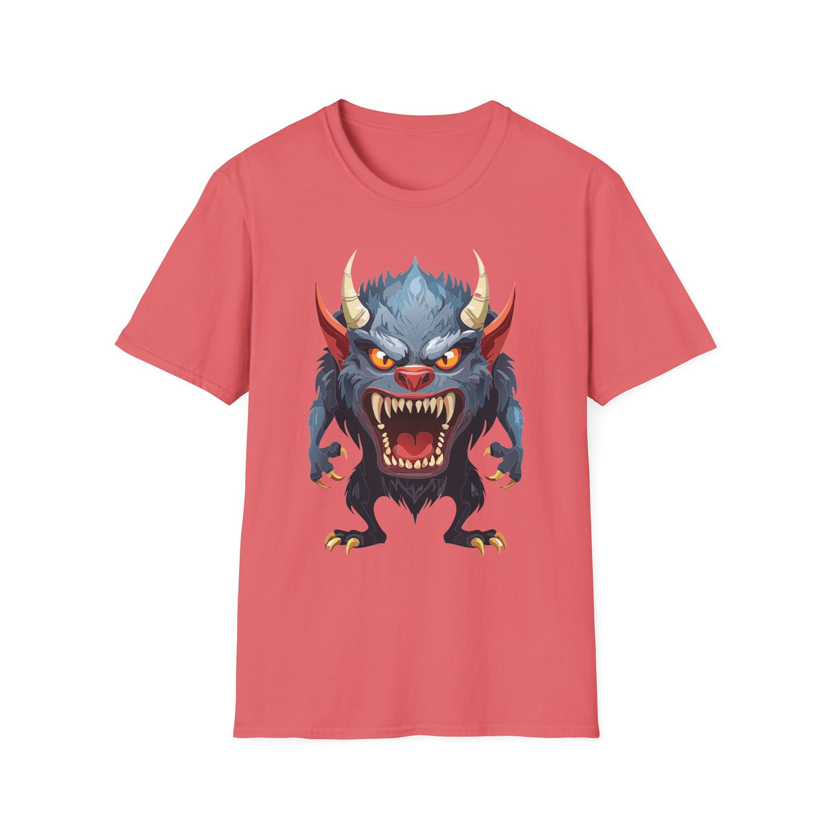 Werewolf Monster T-Shirt — Fierce Demon Face for Halloween Cartoon Graphic Tee Unisex 100 Cotton Gildan T-Shirt