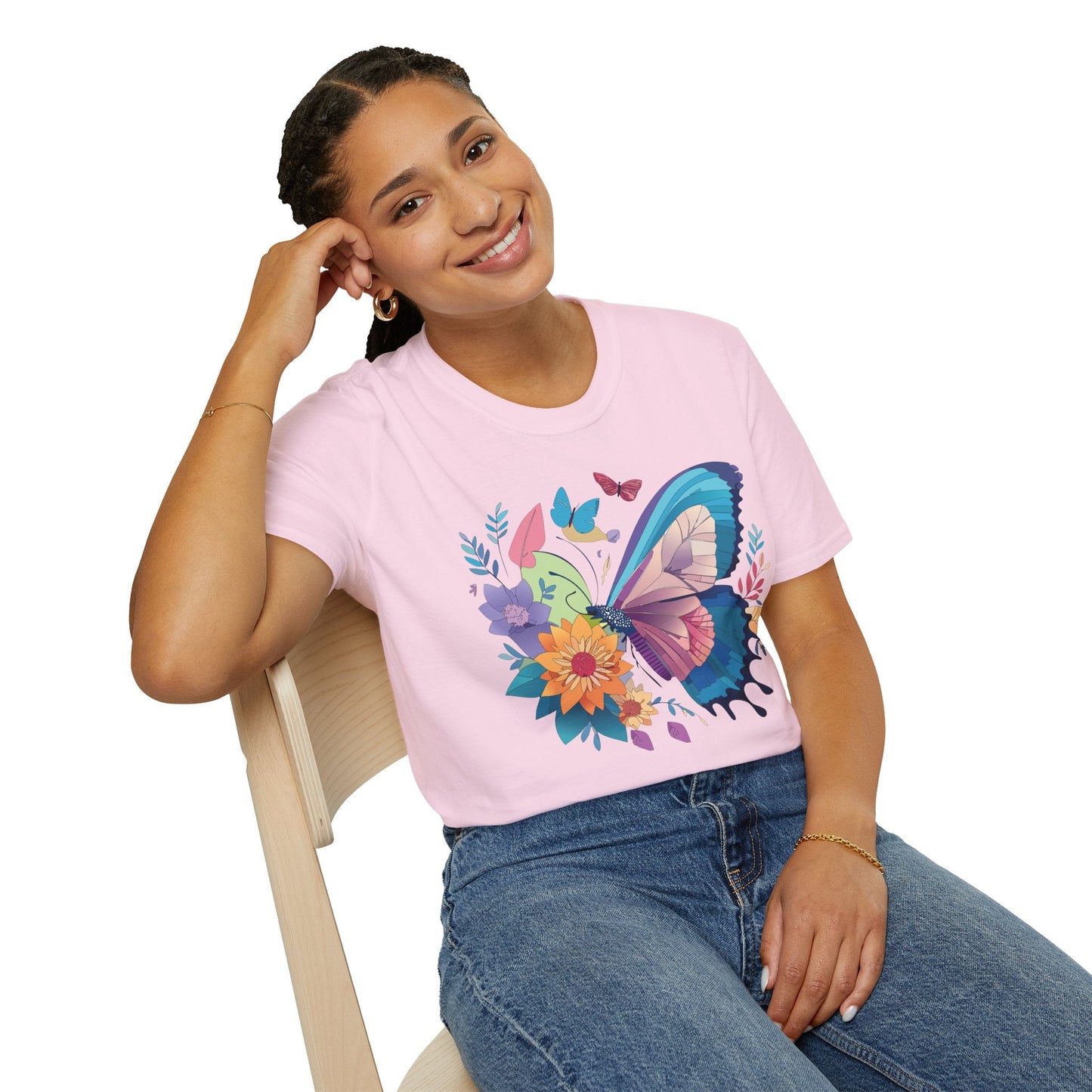 Gildan Butterfly T Shirt Unisex Softstyle 64000 Monarch Print Lightweight Breathable Cotton Tee