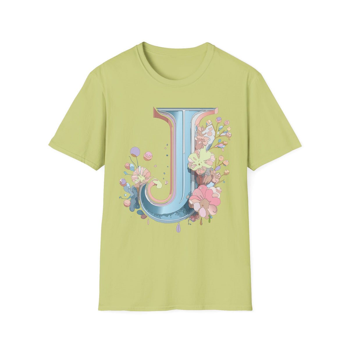 Floral Letter J T-Shirt | Pastel Monogram Initial Tee
