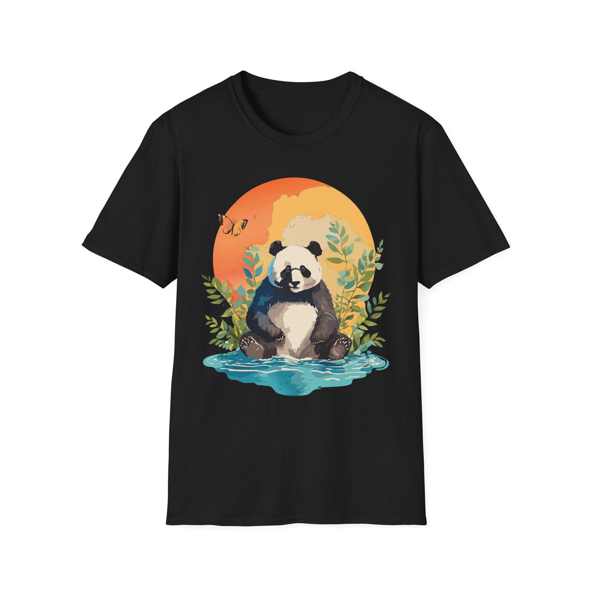 Panda Sunset Illustration T-Shirt | Cute Panda Nature Tee