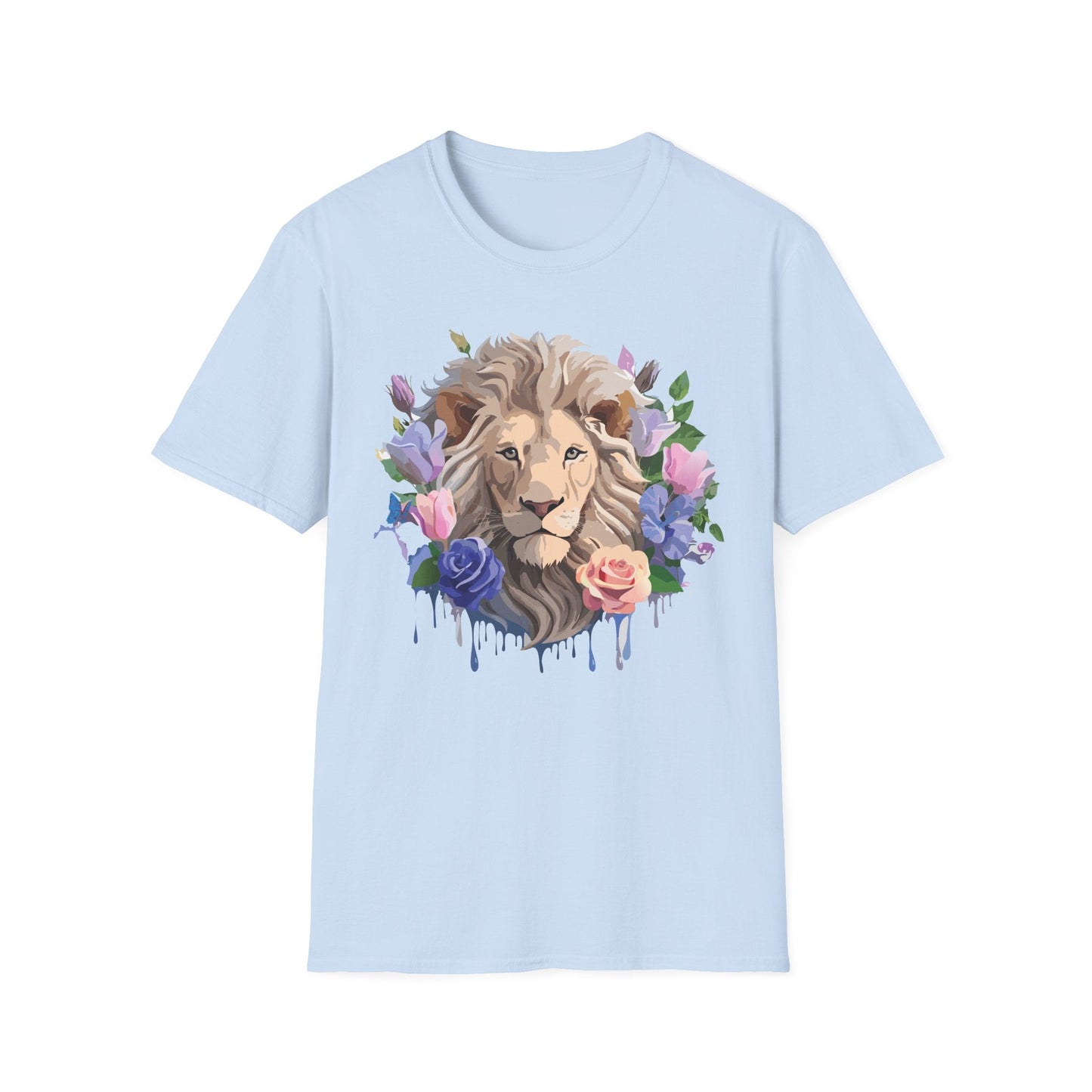 Unisex Floral Lion Tee Shirt Softstyle Gildan 64000 100 Percent Cotton