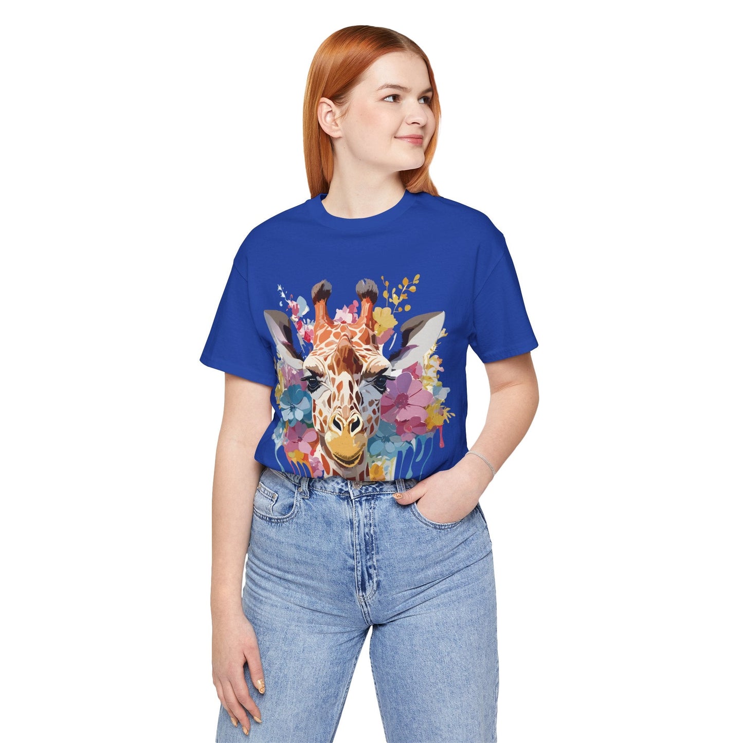 Giraffe Graphic Tee Unisex Premium Short Sleeve Jersey Shirt With Vintage Inspired Art By Adelpha