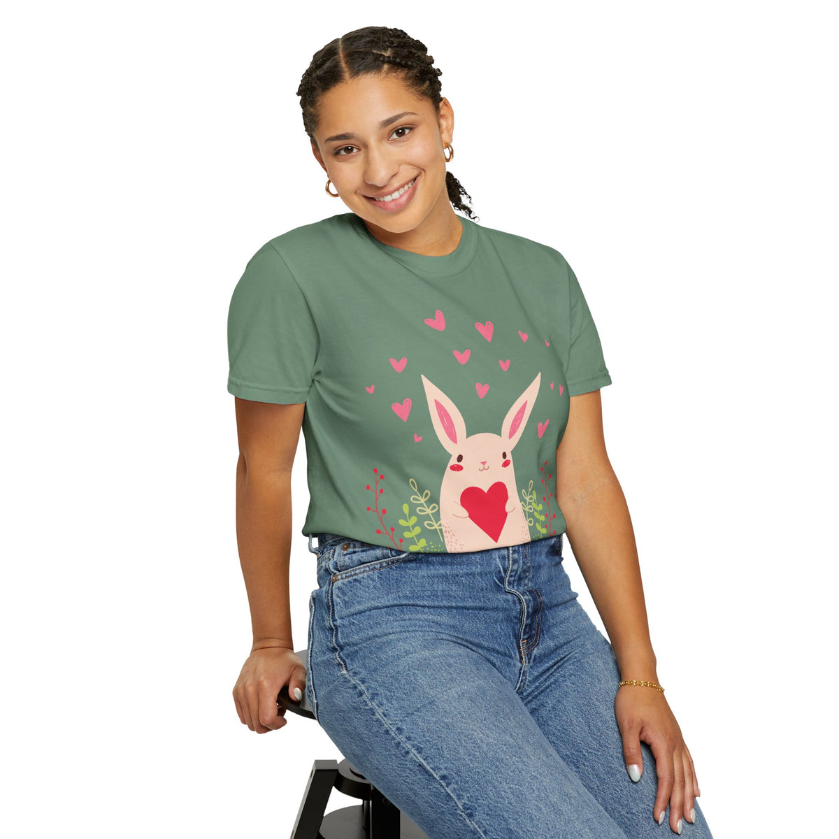Easter Bunny Heart T-Shirt, Tee Shirt with Easter Signature, T Shirt with Easter Prints, Tee Shirt with Easter Design