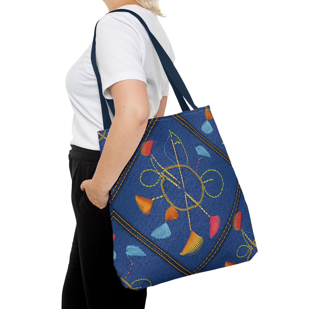 Diwali Graphic Denim Fabric Imitation Print Unisex Canvas Bag Poly Spun 3 Sizes Tote Bag 205-10