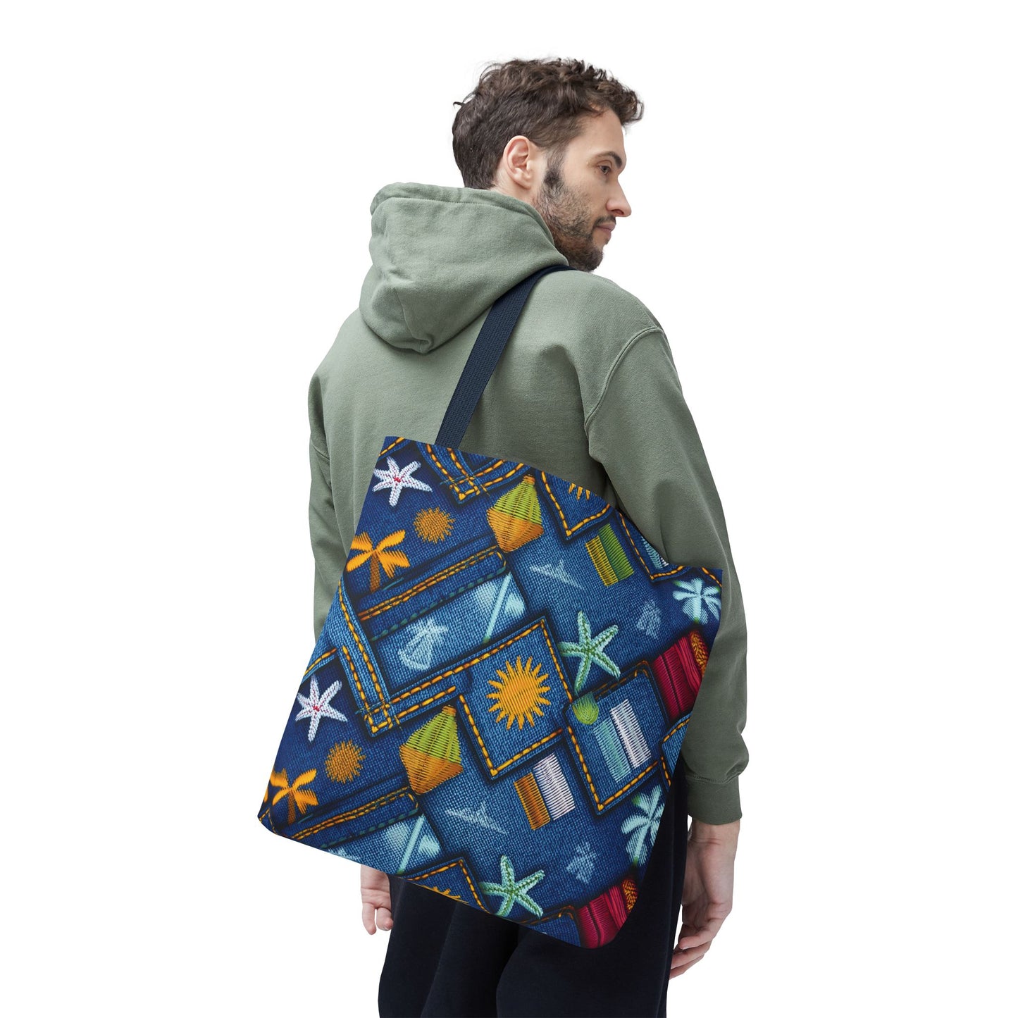 Denim Fabric Imitation Print Unisex Canvas Bag Poly Spun 3 Sizes Tote Bag 182-2