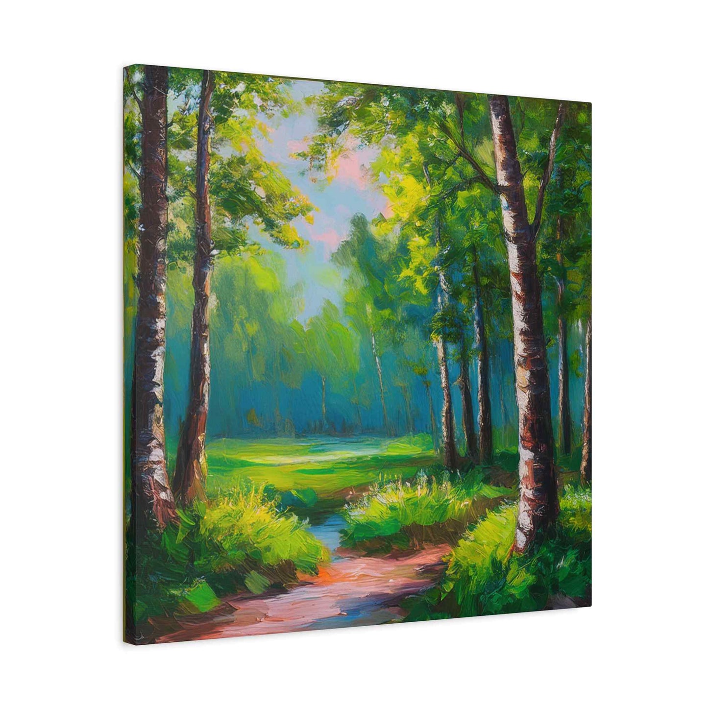 Summer Forest Print Canvas, Oil Paint Print 20x20, 24x24, 30x30, 32x32, 36x36 Art Design Print Pine-Wood Inner Frame MC-84