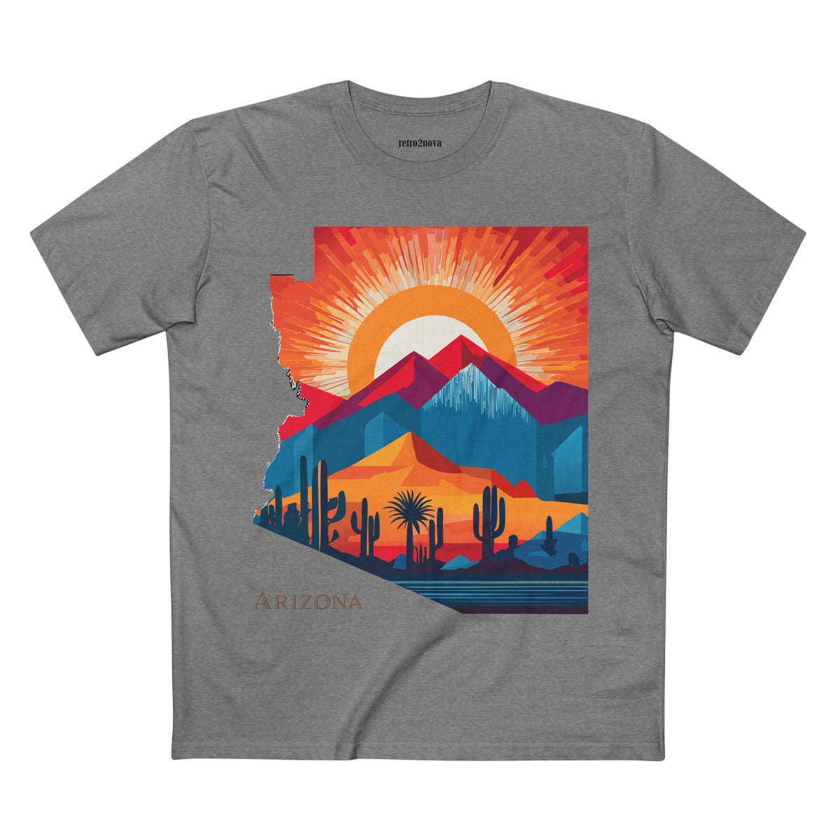 Arizona Desert Sunset Tee | State Silhouette, Cactus Landscape