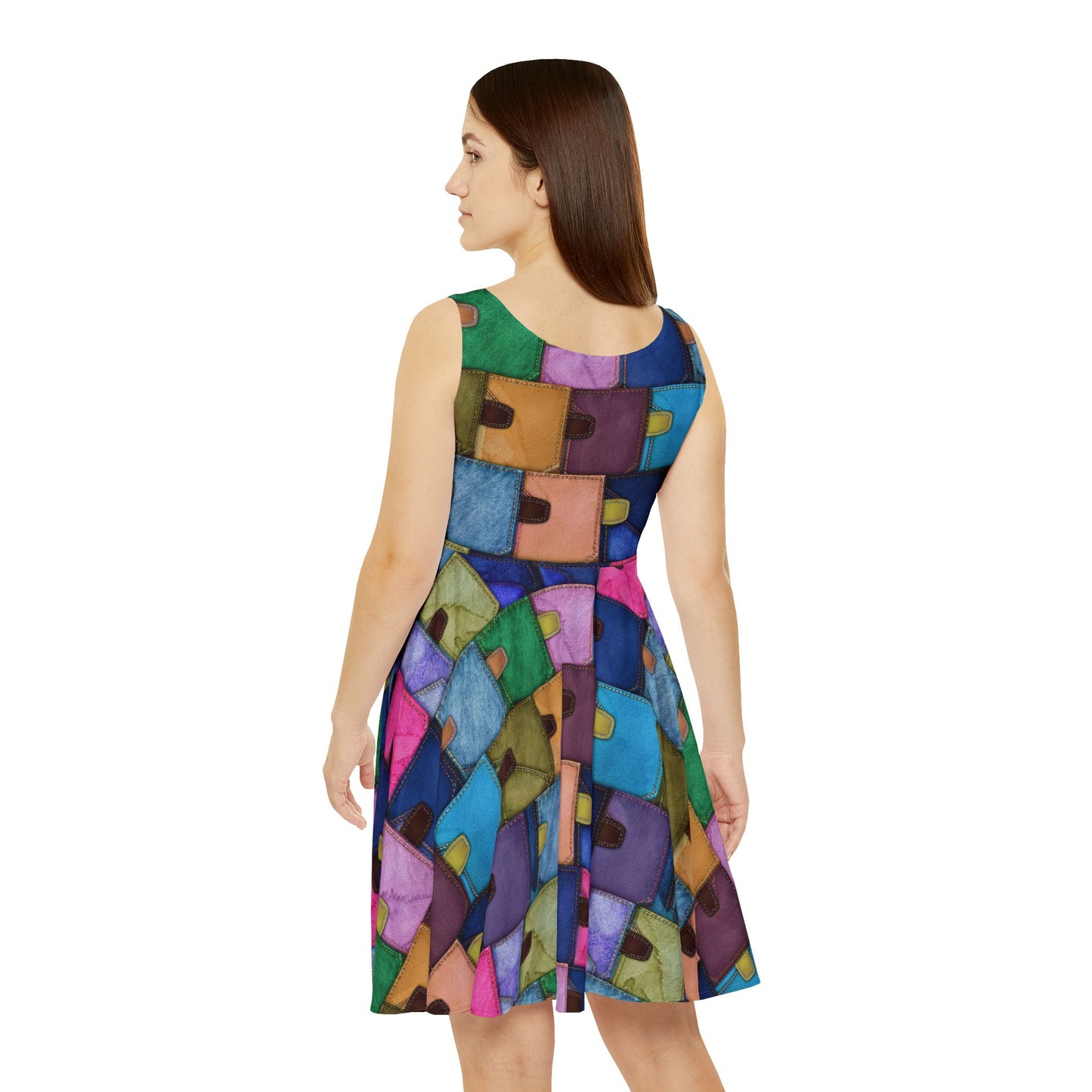 Women Denim Print Skater Dress, Denim Print Poly-Span Dress - 12