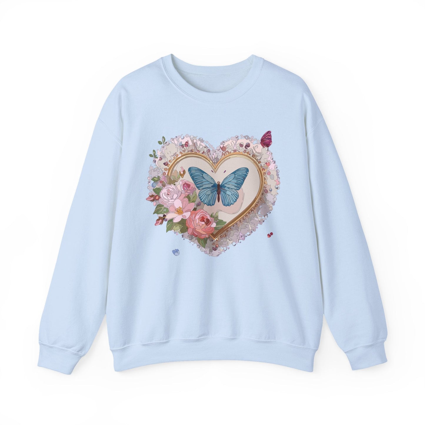 Floral Heart Unisex Crewneck Sweatshirt Valentines Floral Love Gildan 18000 Heavy Blend