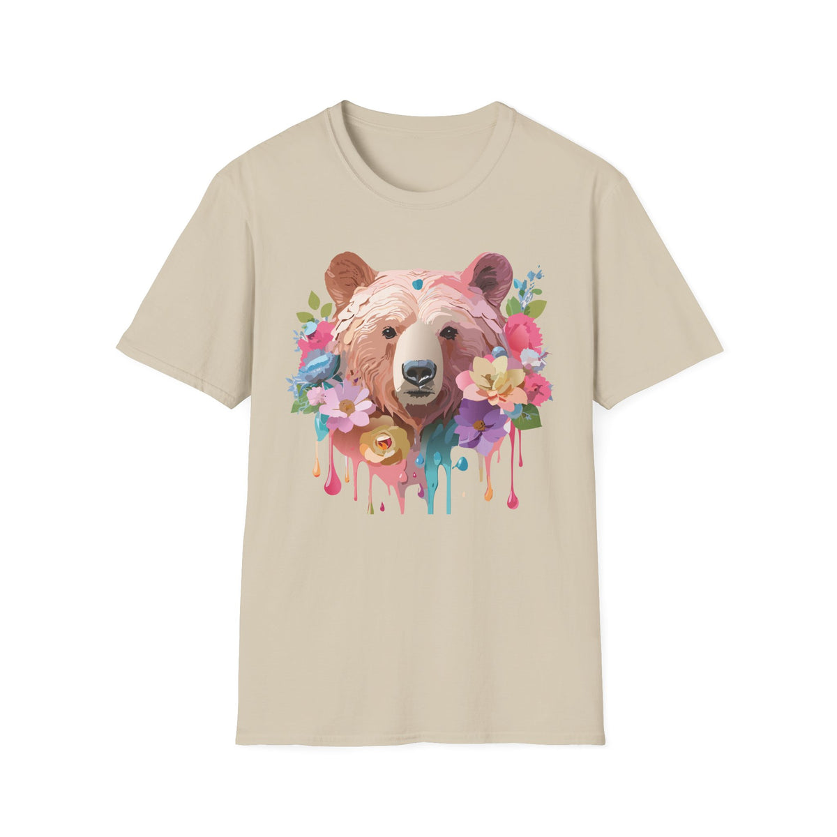 Floral Bear Portrait T-Shirt | Watercolor Flower Bear Tee