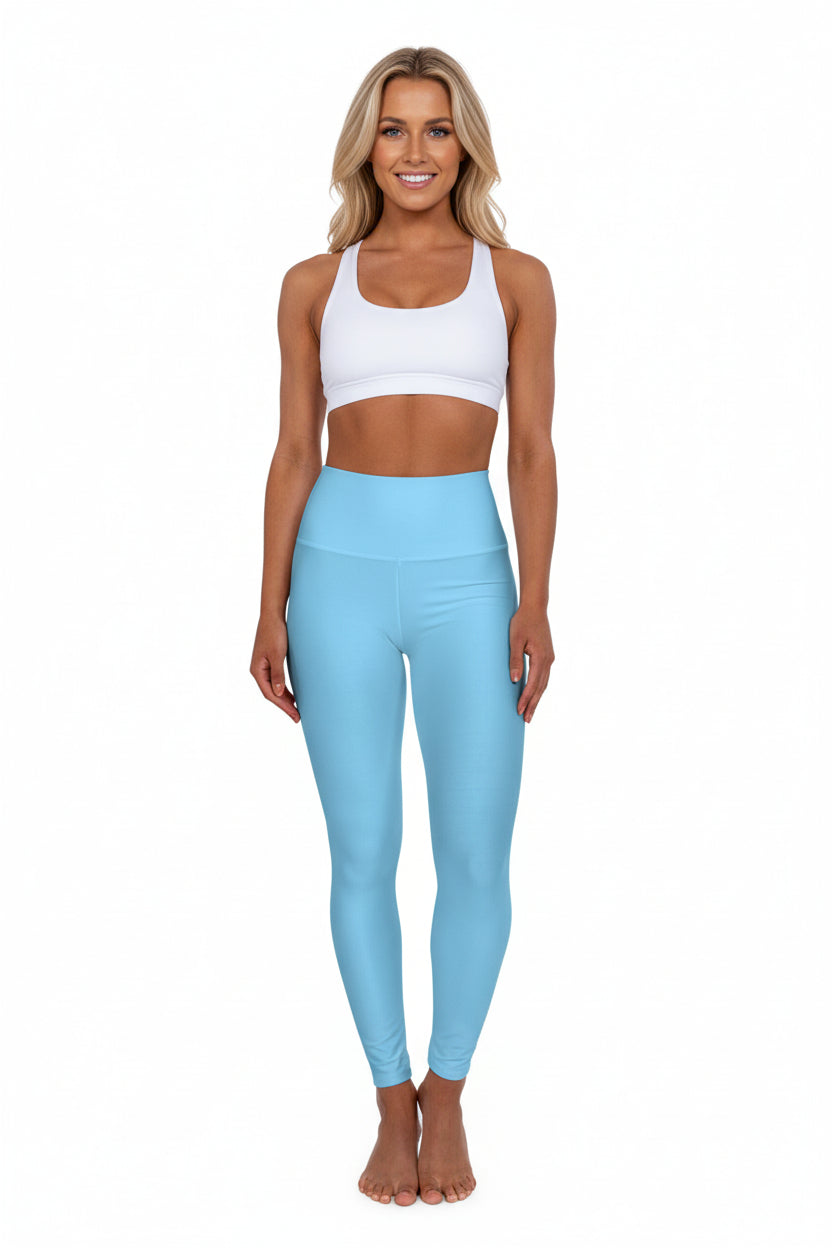 High-Waist Frozen Lake Blue Yoga Leggings Women's Seamless Poly-Span Stretchy Light Blue Performance Leggings