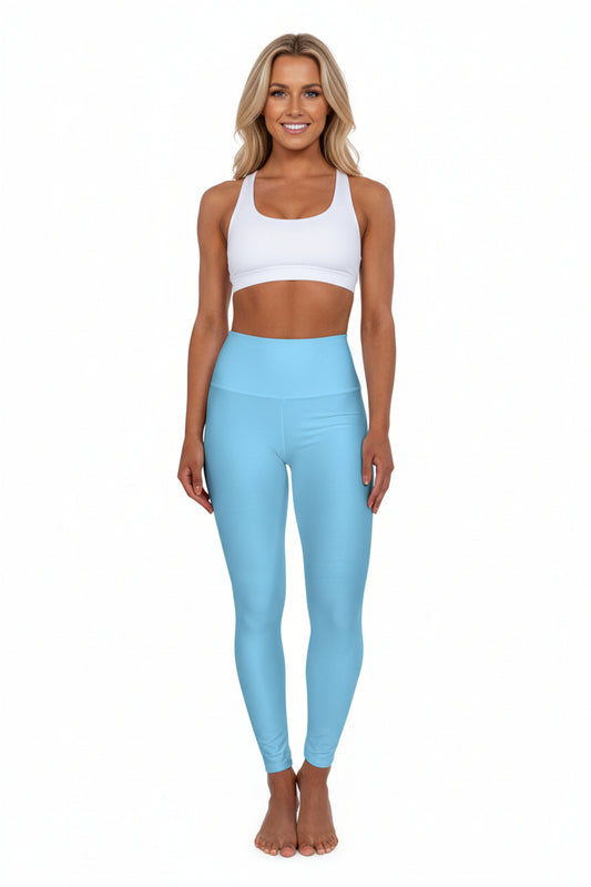 High-Waist Frozen Lake Blue Yoga Leggings Women's Seamless Poly-Span Stretchy Light Blue Performance Leggings
